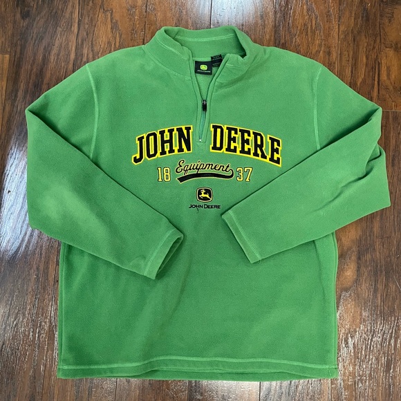 Official John Deere Fleece Pullover 1/4 Zipper Size L Green Logo Tractor Farmer - Picture 1 of 7